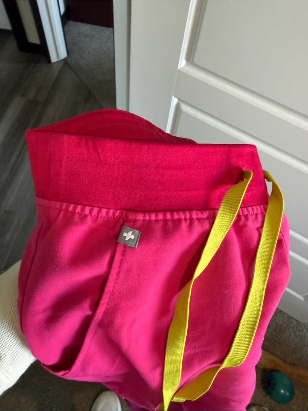 Figs Hot Pink Jogger Pants with Yellow Drawstring - Picture 2 of 4